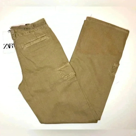Zara Womens Mid Waist Adjustable Strap Cargo Pants Size- 2  ( 26 ) - Picture 7 of 9